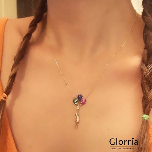 Glorria 14k Solid Gold Colored Pave Balloon Necklace Glorria 14k Solid Gold Colored Pave Balloon Necklace
