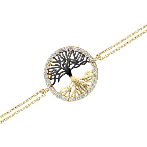 Glorria 14k Solid Gold Black Tree Bracelet Glorria 14k Solid Gold Black Tree Bracelet