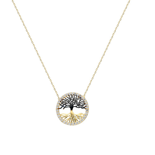 Glorria 14k Solid Gold Black Life Tree Necklace Glorria 14k Solid Gold Black Life Tree Necklace