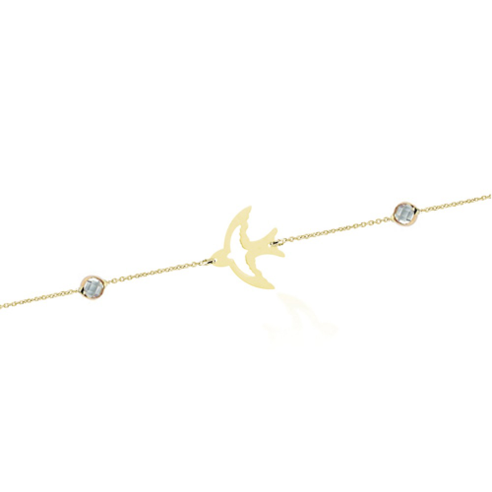 Glorria 14k Solid Gold Pave Bird Bracelet