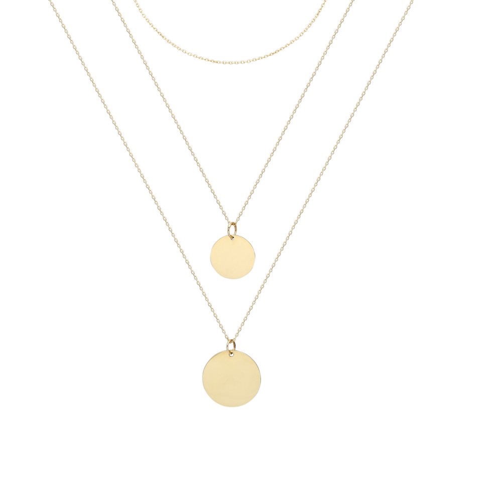 Glorria 14k Solid Gold Three Combine Plate Necklace