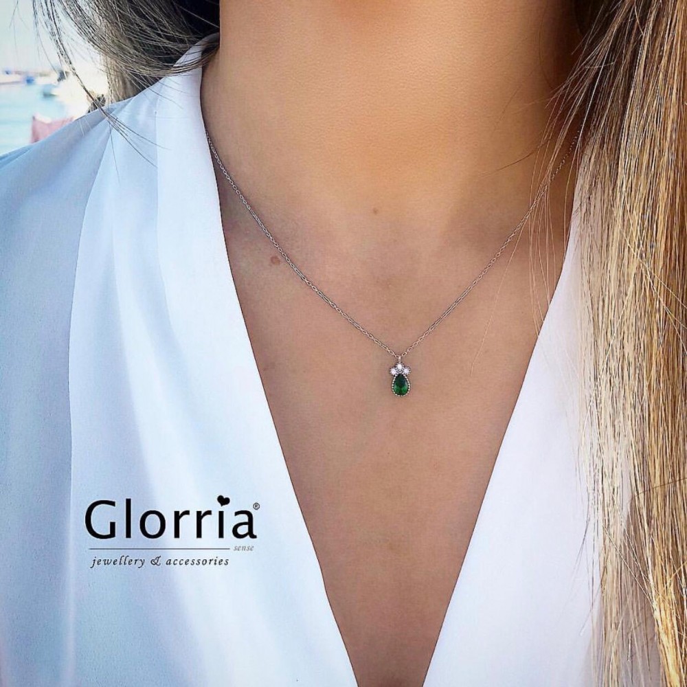 Glorria 925k Sterling Silver Drop Pave Necklace