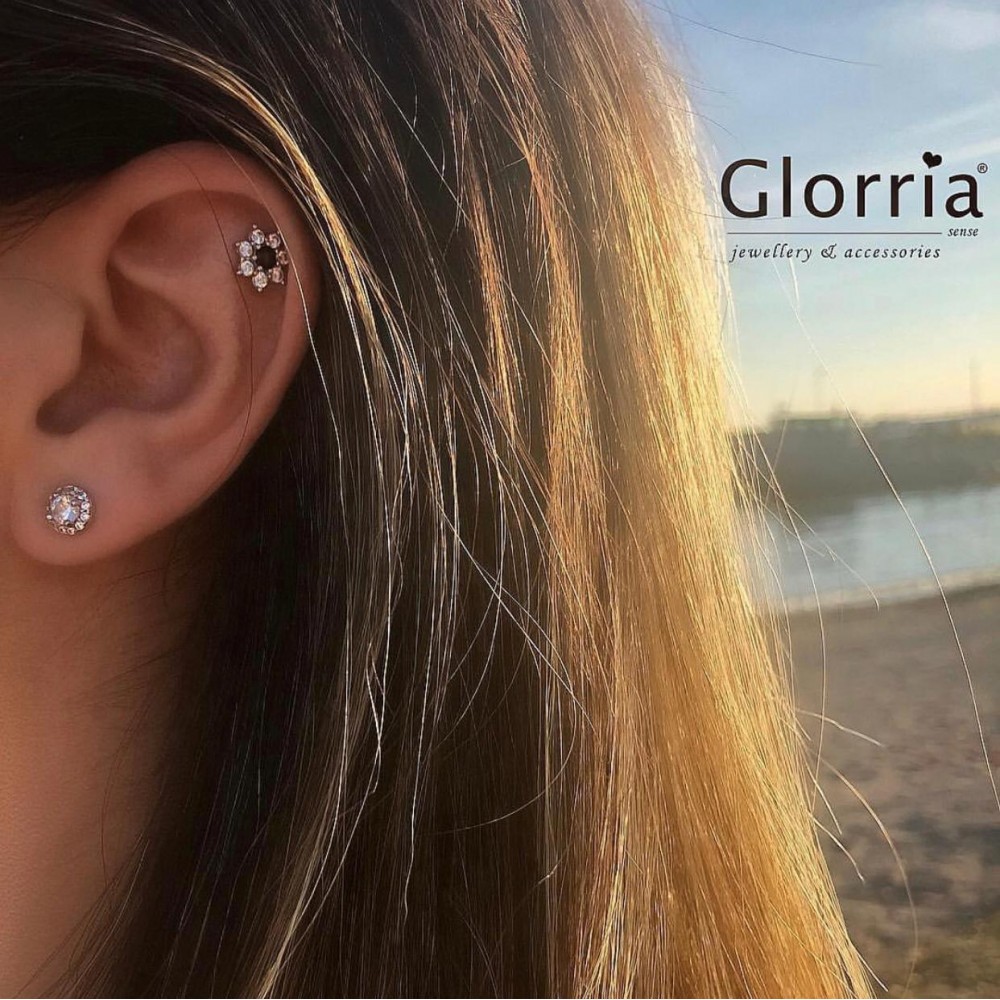 Glorria 925k Sterling Silver Black Star Earring