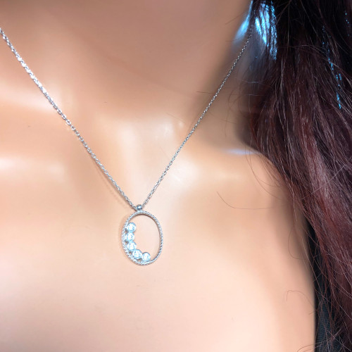 Glorria 925k Sterling Silver Pave Oval Necklace Glorria 925k Sterling Silver Pave Oval Necklace
