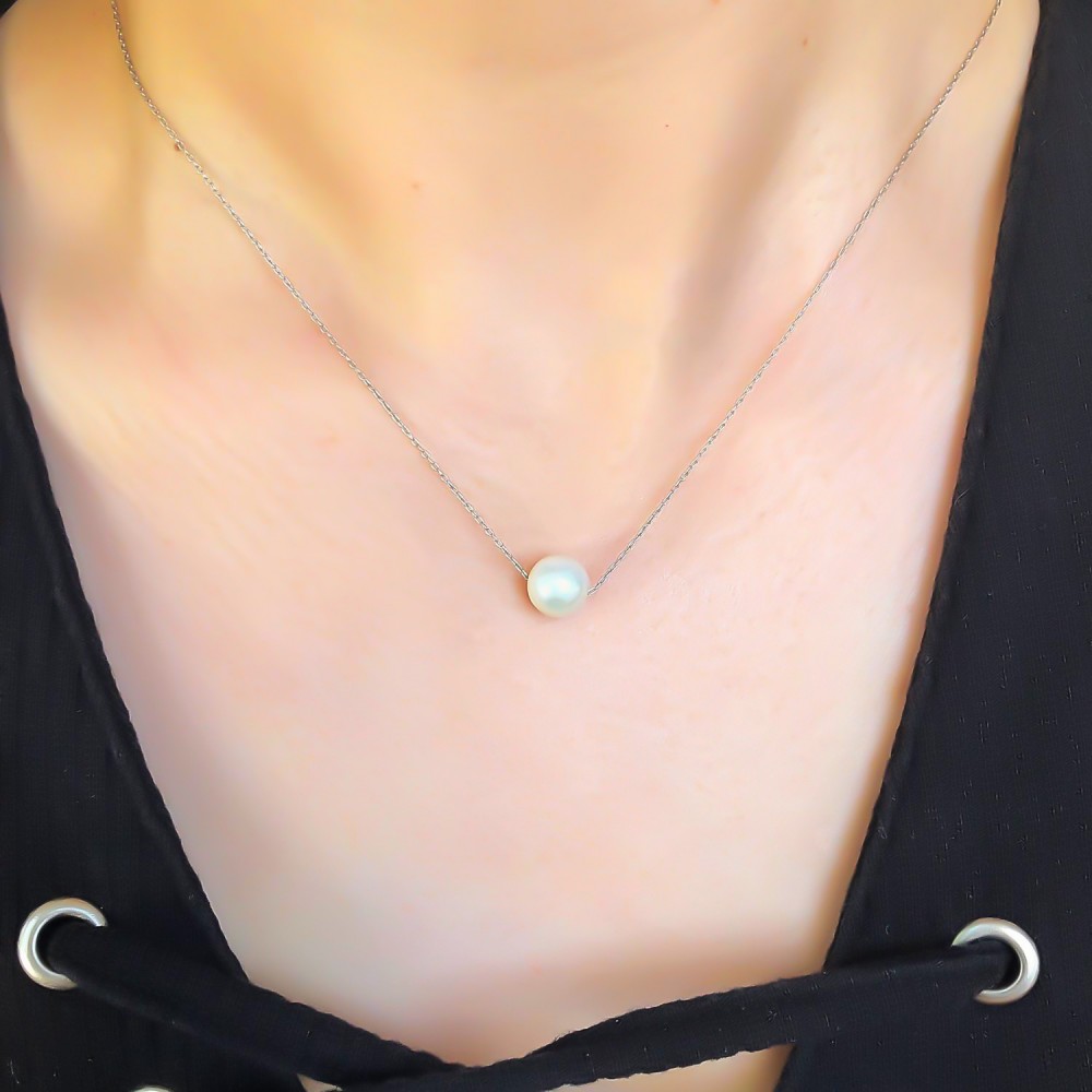Glorria Silver Single Pearl Necklace