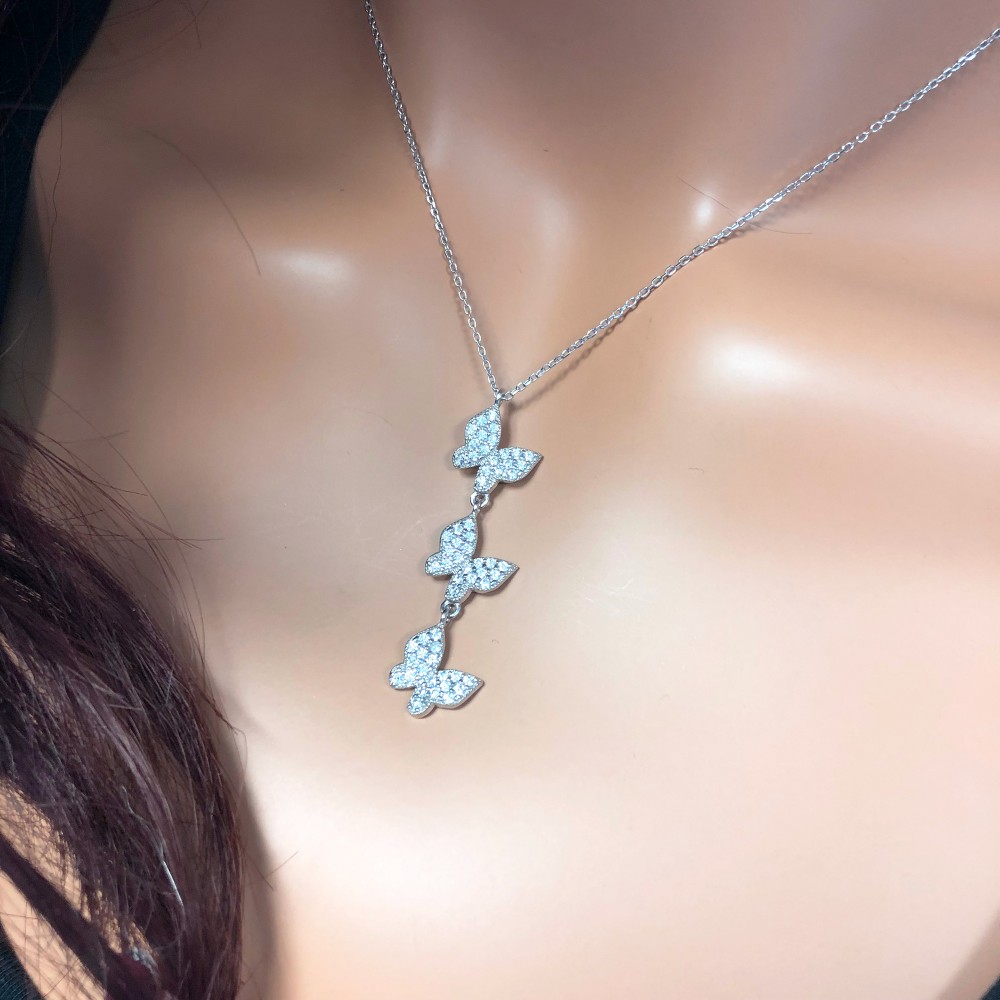 Glorria 925k Sterling Silver Three Butterfly Necklace
