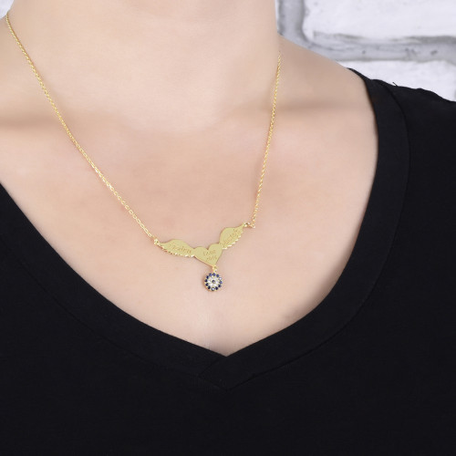 Glorria 925k Sterling Silver Personalized Name Wing Evil Eye Silver Necklace GLR627 Glorria 925k Sterling Silver Personalized Name Wing Evil Eye Silver Necklace GLR627