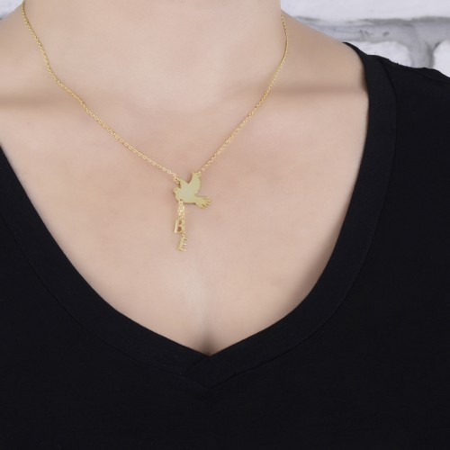 Glorria 925k Sterling Silver Personalized Letter Bird Silver Necklace GLR652 Glorria 925k Sterling Silver Personalized Letter Bird Silver Necklace GLR652