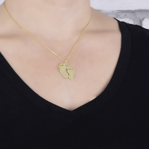 Glorria 925k Sterling Silver Personalized Name Footprint Silver Necklace GLR696 Glorria 925k Sterling Silver Personalized Name Footprint Silver Necklace GLR696
