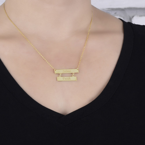 Glorria 925k Sterling Silver Personalized 2 Name Silver Necklace GLR669 Glorria 925k Sterling Silver Personalized 2 Name Silver Necklace GLR669