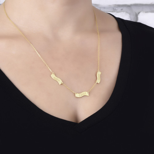 Glorria 925k Sterling Silver Personalized 3 Name Silver Necklace GLR625 Glorria 925k Sterling Silver Personalized 3 Name Silver Necklace GLR625