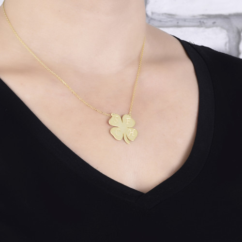 Glorria 925k Sterling Silver Personalized Letter Clover Silver Necklace GLR591 Glorria 925k Sterling Silver Personalized Letter Clover Silver Necklace GLR591
