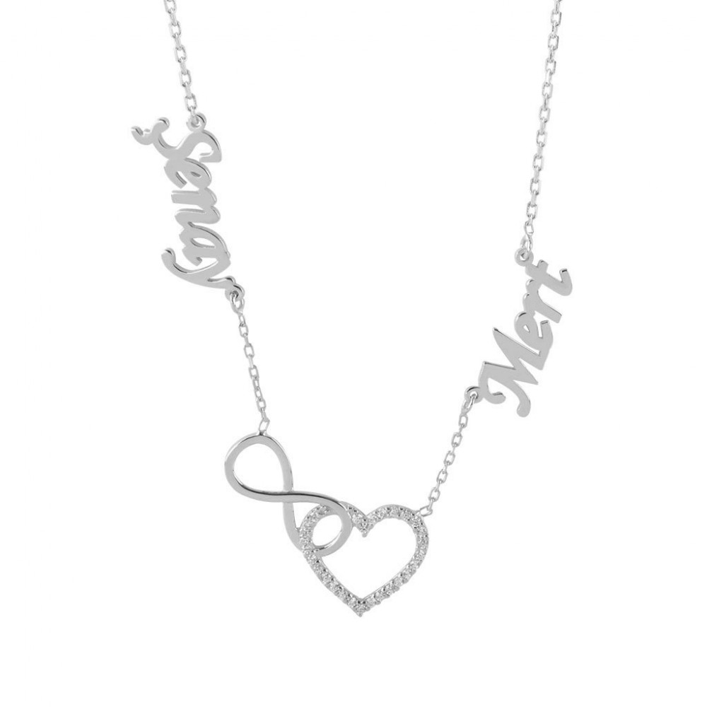 Glorria 925k Sterling Silver Personalized Name Heart Infinity Silver Necklace GLR713
