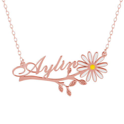 Glorria 925k Sterling Silver Personalized Name Silver Daisy Necklace Glorria 925k Sterling Silver Personalized Name Silver Daisy Necklace
