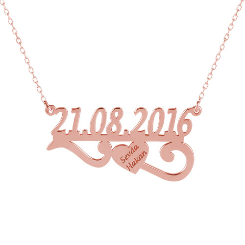 Glorria 925k Sterling Silver Personalized Heart Date Silver Necklace Glorria 925k Sterling Silver Personalized Heart Date Silver Necklace