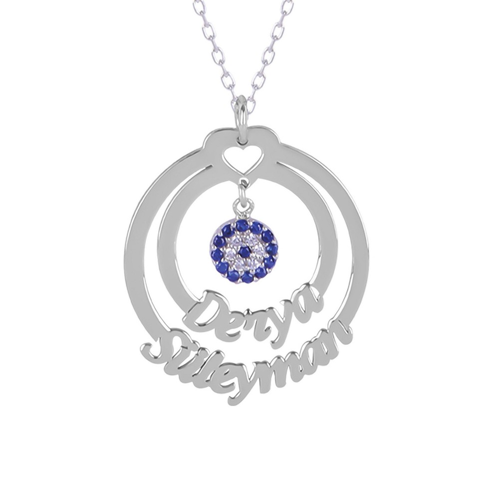 Glorria 925k Sterling Silver Personalized 2 Name Evil Eye Necklace