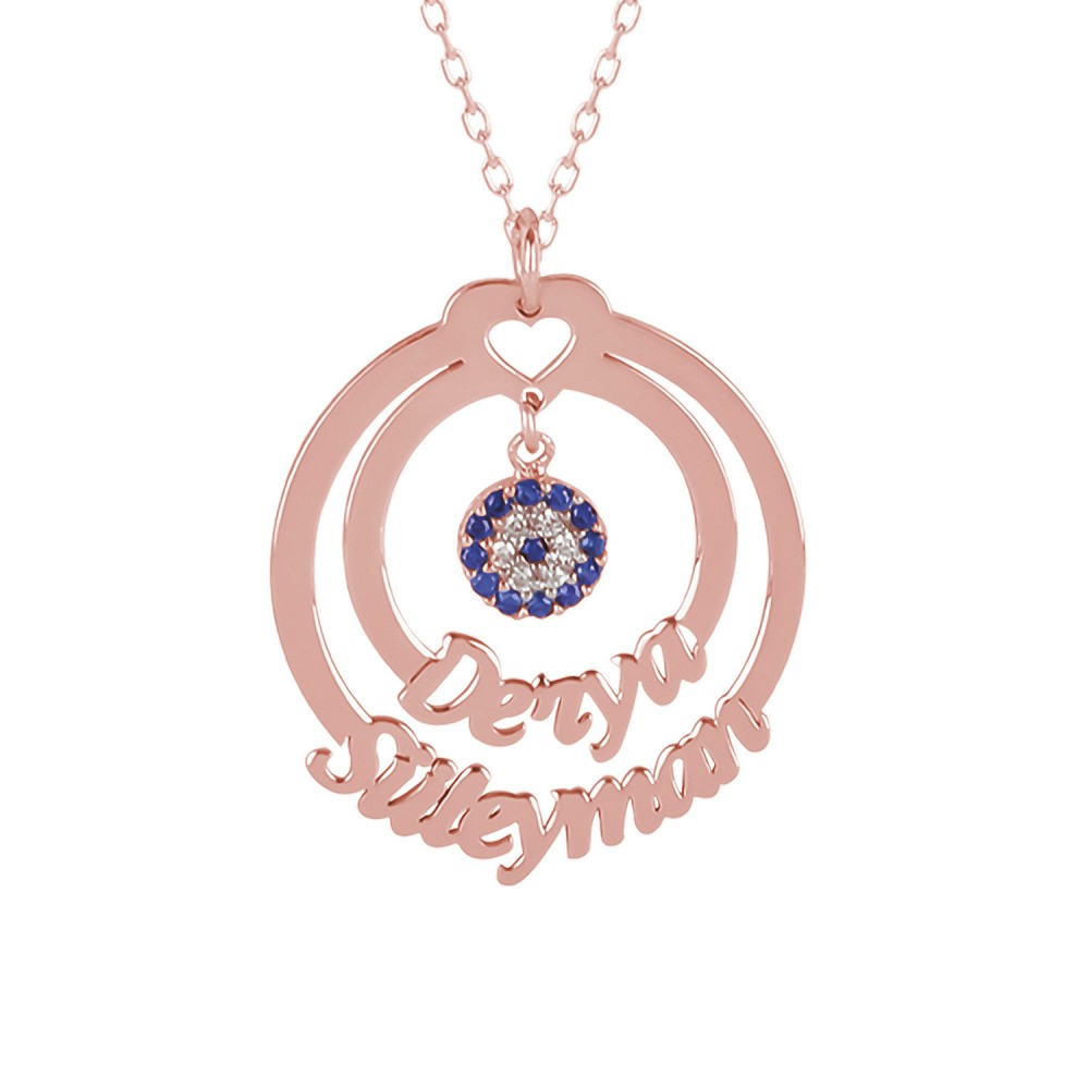 Glorria 925k Sterling Silver Personalized 2 Name Evil Eye Necklace