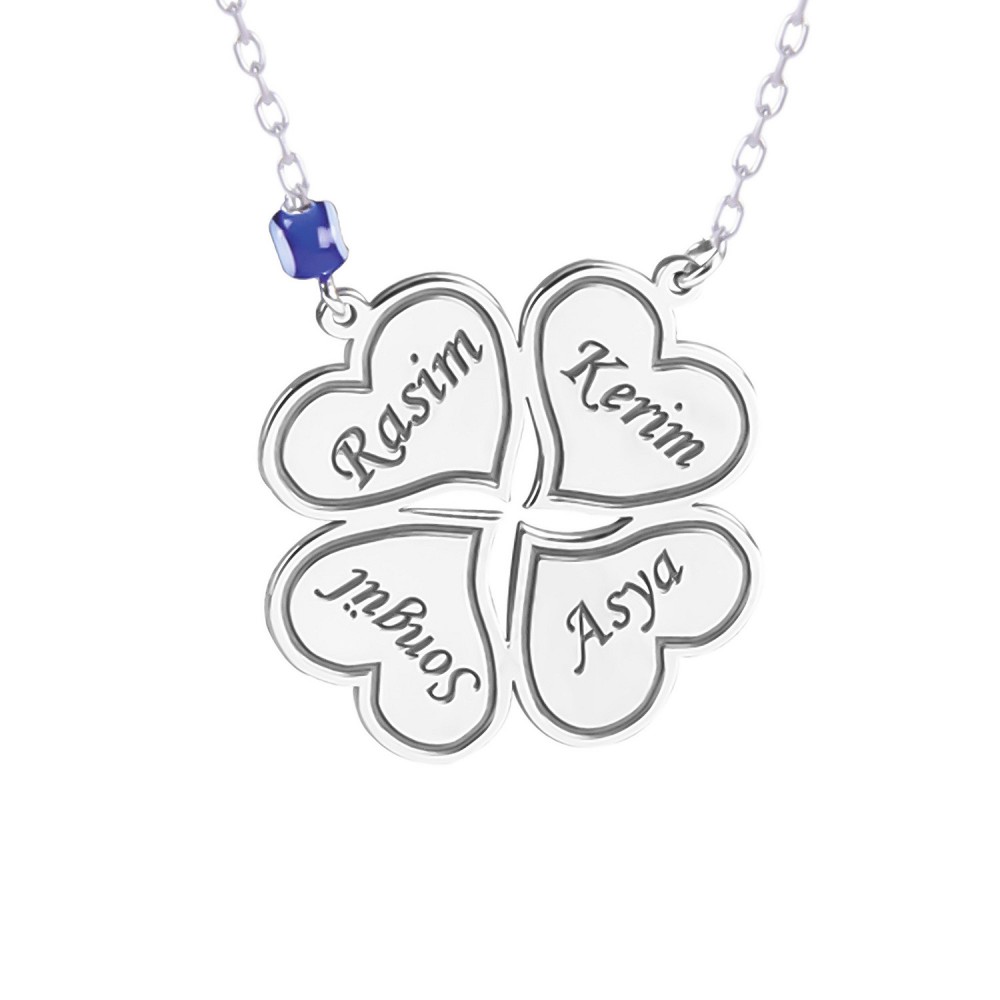 Glorria 925k Sterling Silver Personalized Name Evil Eye Clover Silver Necklace