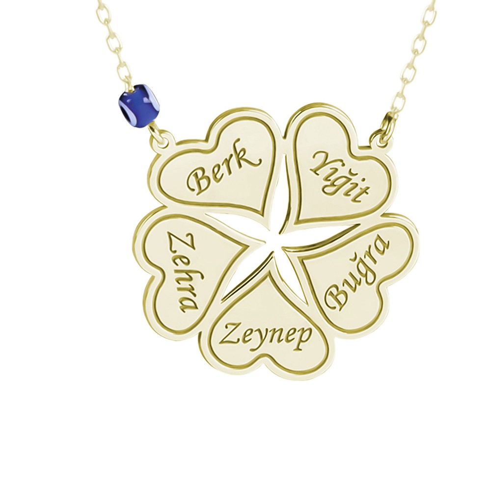 Glorria 925k Sterling Silver Personalized 5 Name Clover Silver Necklace