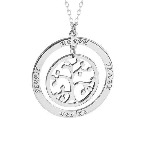 Glorria 925k Sterling Silver Personalized 4 Name Tree of Life Silver Necklace Glorria 925k Sterling Silver Personalized 4 Name Tree of Life Silver Necklace