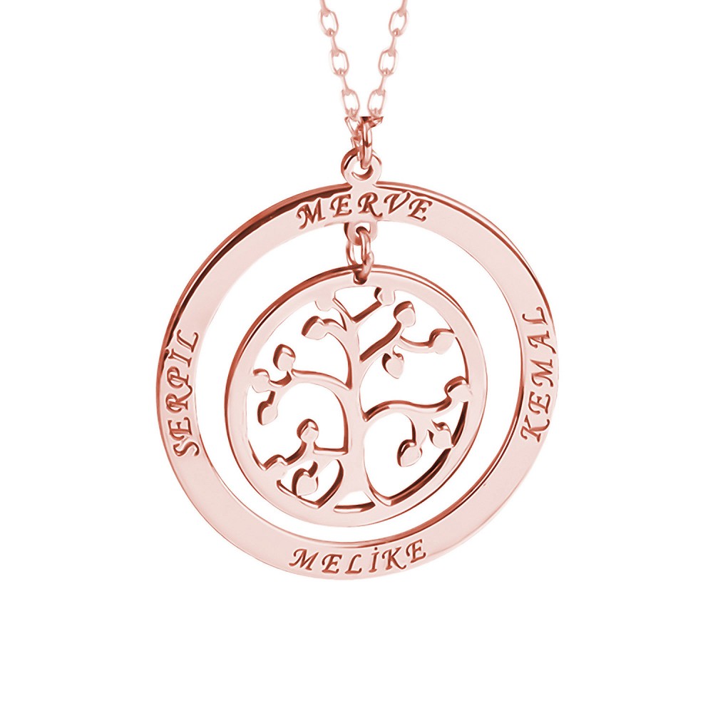 Glorria 925k Sterling Silver Personalized 4 Name Tree of Life Silver Necklace