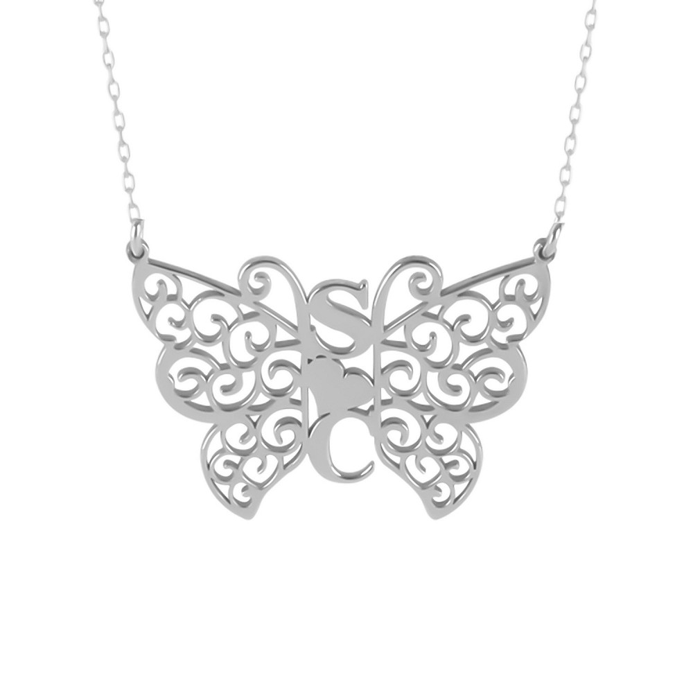 Glorria 925k Sterling Silver Personalized Letter Butterfly Silver Necklace