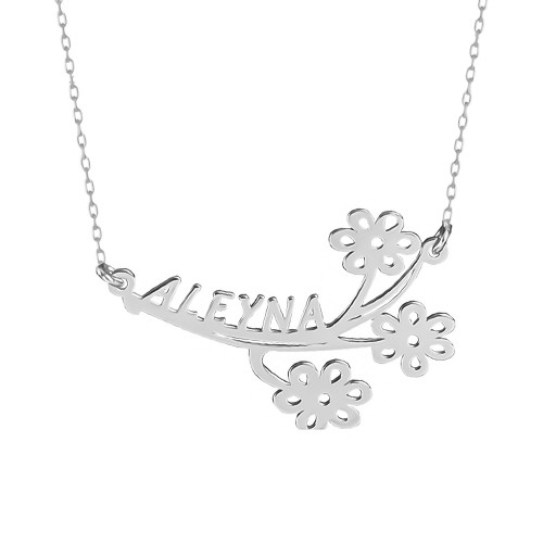 Glorria 925k Sterling Silver Personalized Name Flower Silver Necklace Glorria 925k Sterling Silver Personalized Name Flower Silver Necklace
