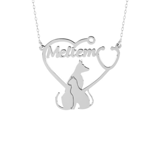 Glorria 925k Sterling Silver Personalized Name Cat-Dog Silver Necklace Glorria 925k Sterling Silver Personalized Name Cat-Dog Silver Necklace
