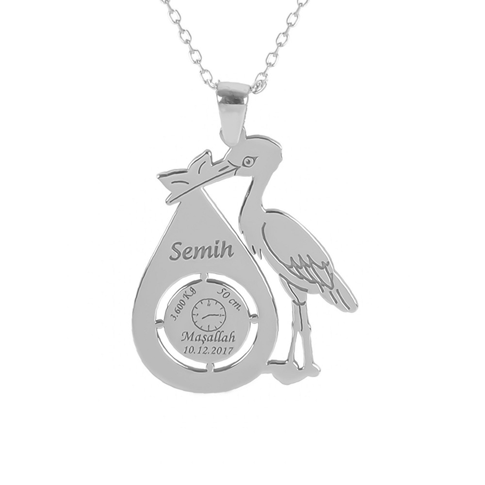Glorria 925k Sterling Silver Personalized Name Stork Silver Necklace