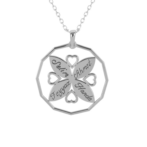 Glorria 925k Sterling Silver Personalized 4 Name Heart Silver Necklace Glorria 925k Sterling Silver Personalized 4 Name Heart Silver Necklace