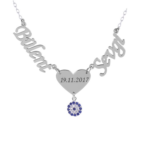 Glorria 925k Sterling Silver Personalized Name Evil Eye Necklace Glorria 925k Sterling Silver Personalized Name Evil Eye Necklace