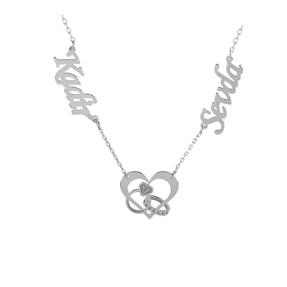 Glorria 925k Sterling Silver Personalized Name Heart Wedding Ring Silver Necklace