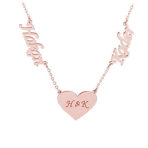 Glorria 925k Sterling Silver Personalized Name ve Letter Heart Silver Necklace Glorria 925k Sterling Silver Personalized Name ve Letter Heart Silver Necklace