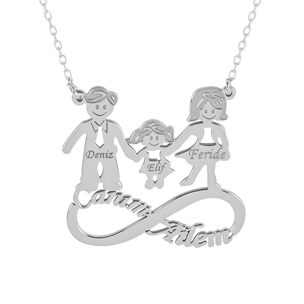 Glorria 925k Sterling Silver Personalized Name Family Silver Necklace