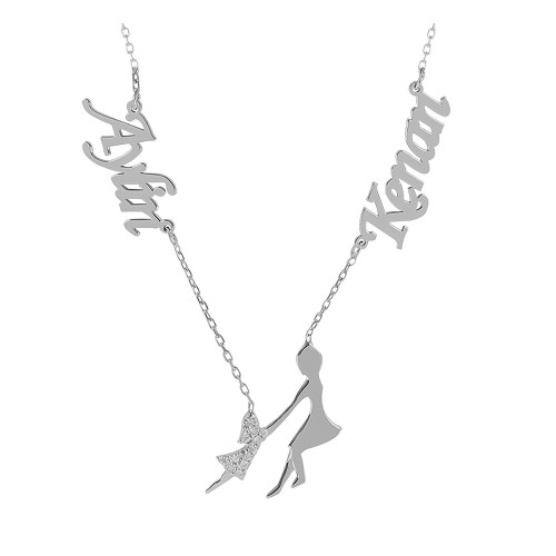 Glorria 925k Sterling Silver Personalized Name Mother Girl Silver Necklace Glorria 925k Sterling Silver Personalized Name Mother Girl Silver Necklace