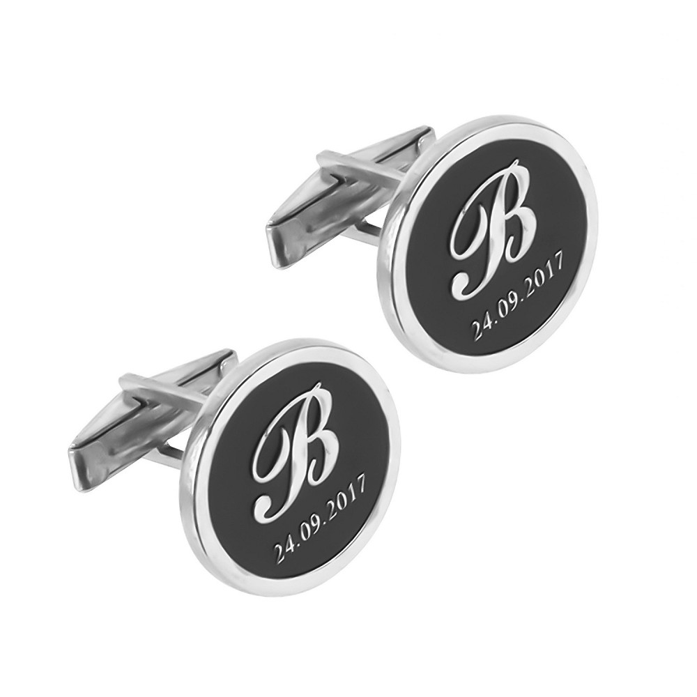 Glorria 925k Sterling Silver Personalized Letter ve Dated Silver Erkek Cufflink