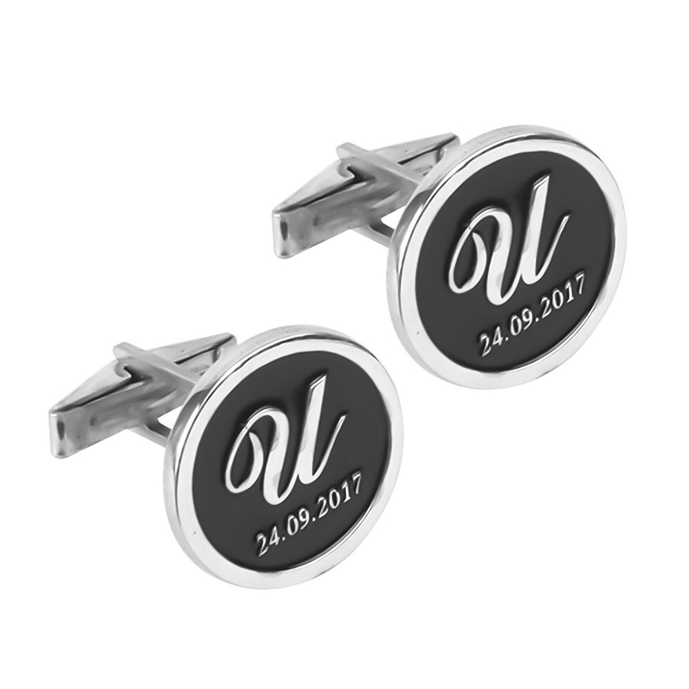 Glorria 925k Sterling Silver Personalized Letter ve Dated Silver Erkek Cufflink