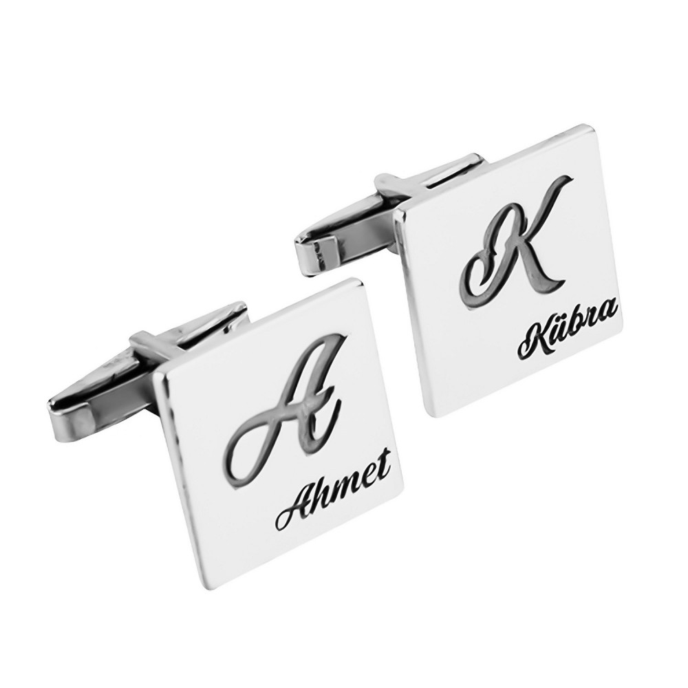 Glorria 925k Sterling Silver Personalized Letter ve Name Silver Erkek Cufflink