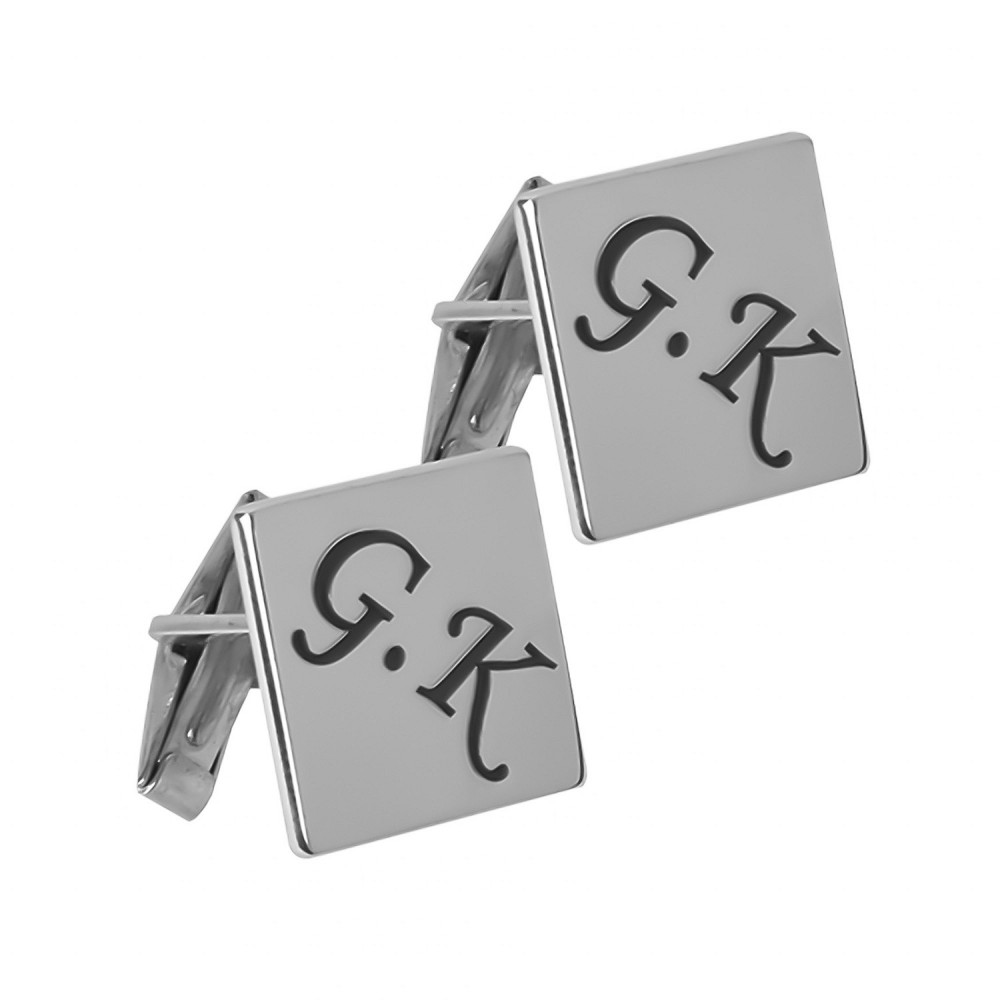 Glorria 925k Sterling Silver Personalized Letter Silver Erkek Cufflink