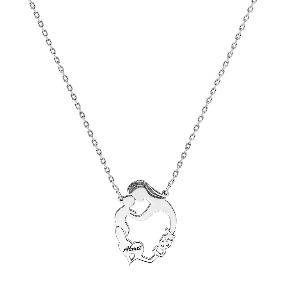 Glorria 925k Sterling Silver Personalized Name Silver Mother Baby Necklace