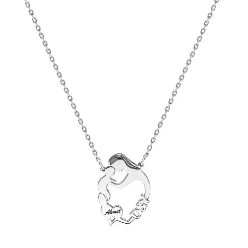 Glorria 925k Sterling Silver Personalized Name Silver Mother Baby Necklace