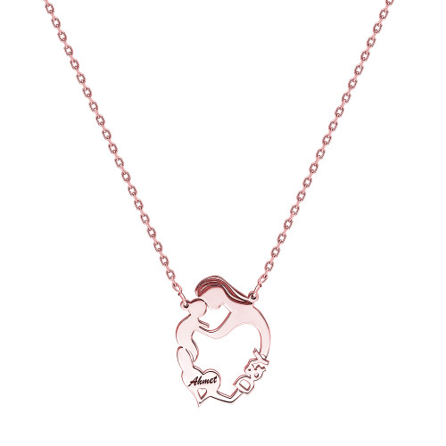Glorria 925k Sterling Silver Personalized Name Silver Mother Baby Necklace Glorria 925k Sterling Silver Personalized Name Silver Mother Baby Necklace