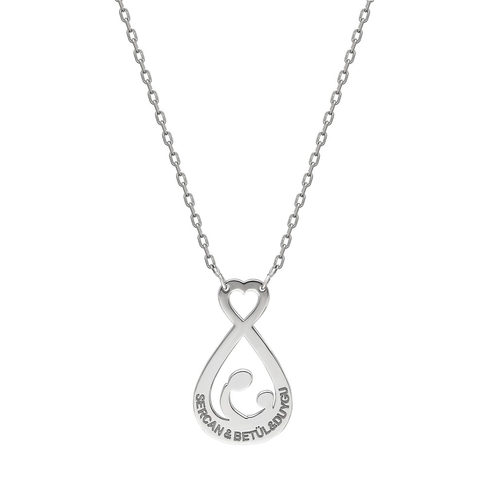 Glorria 925k Sterling Silver Personalized Name Silver Mother Baby Necklace