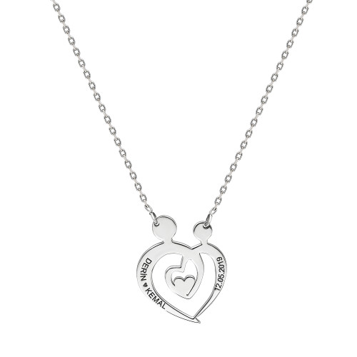 Glorria 925k Sterling Silver Personalized Name Silver Heart Necklace Glorria 925k Sterling Silver Personalized Name Silver Heart Necklace