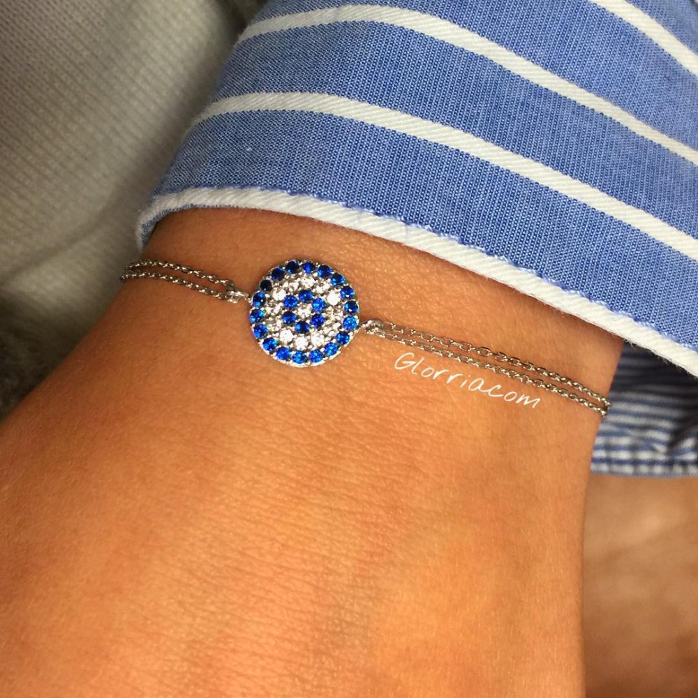 Glorria 925k Sterling Silver Evil Eye Bead Bracelet