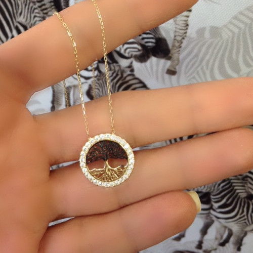 Glorria 14k Solid Gold Black Life Tree Necklace Glorria 14k Solid Gold Black Life Tree Necklace