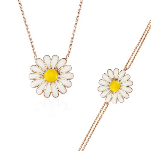 Glorria 925k Sterling Silver Daisy Necklace-Bracelet Combine Glorria 925k Sterling Silver Daisy Necklace-Bracelet Combine