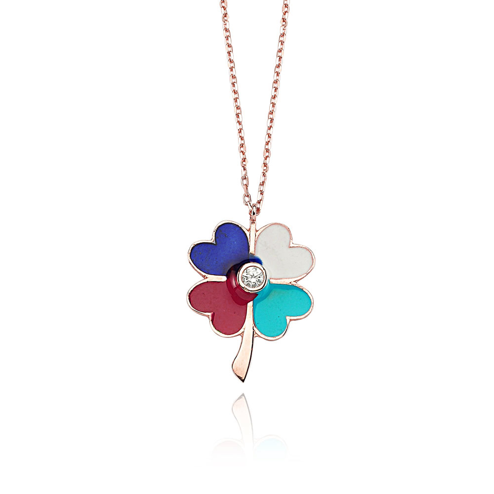 Glorria 925k Sterling Silver Paved Flower Necklace