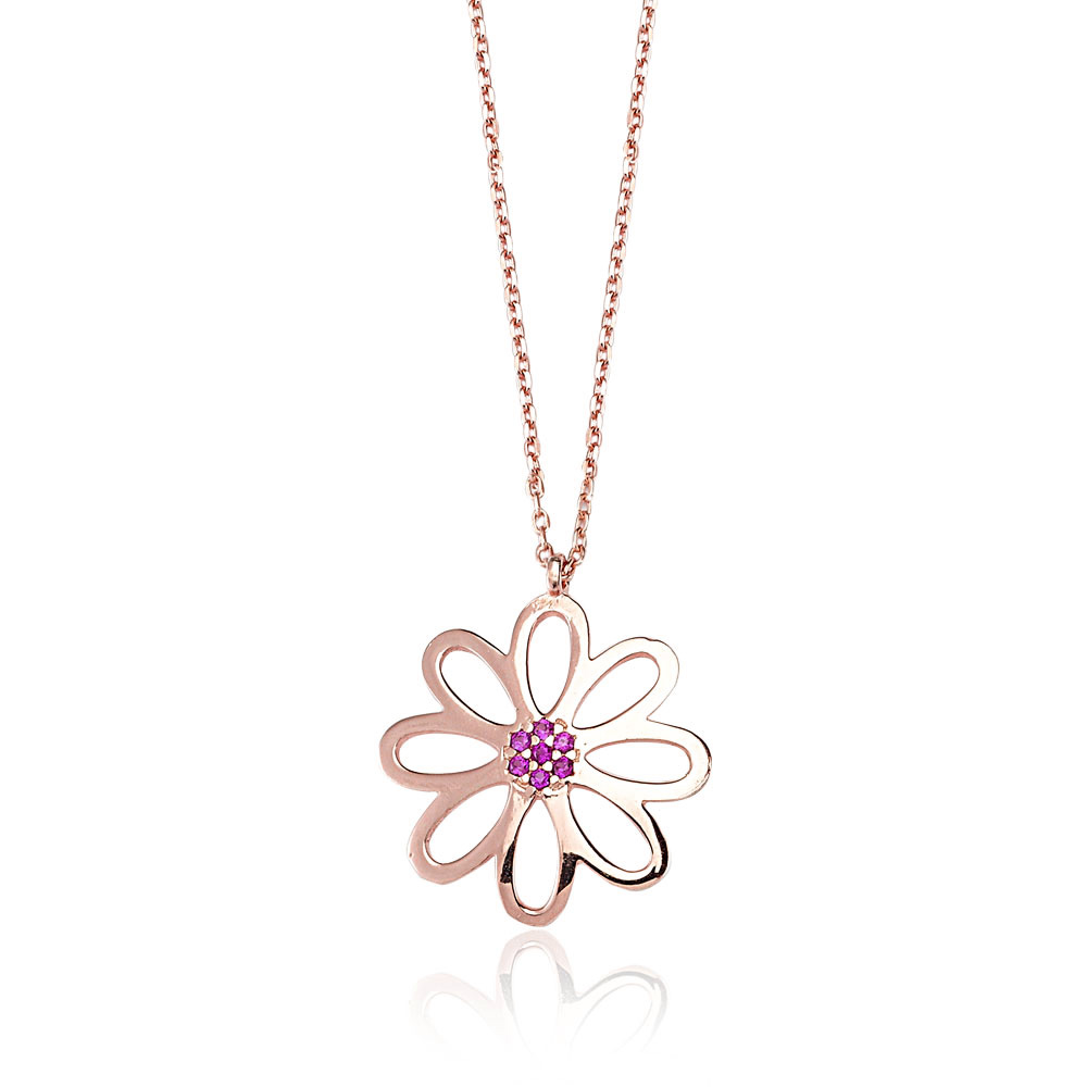 Glorria 925k Sterling Silver Pave Flower Necklace