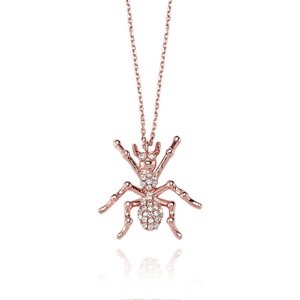 Glorria 925k Sterling Silver Pave Spider Necklace